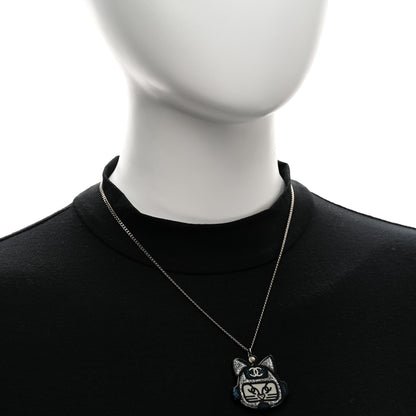 Chanel Resin Pearl CC Emoji Robot Cat Lanyard Necklace Silver Blue 2 of 5