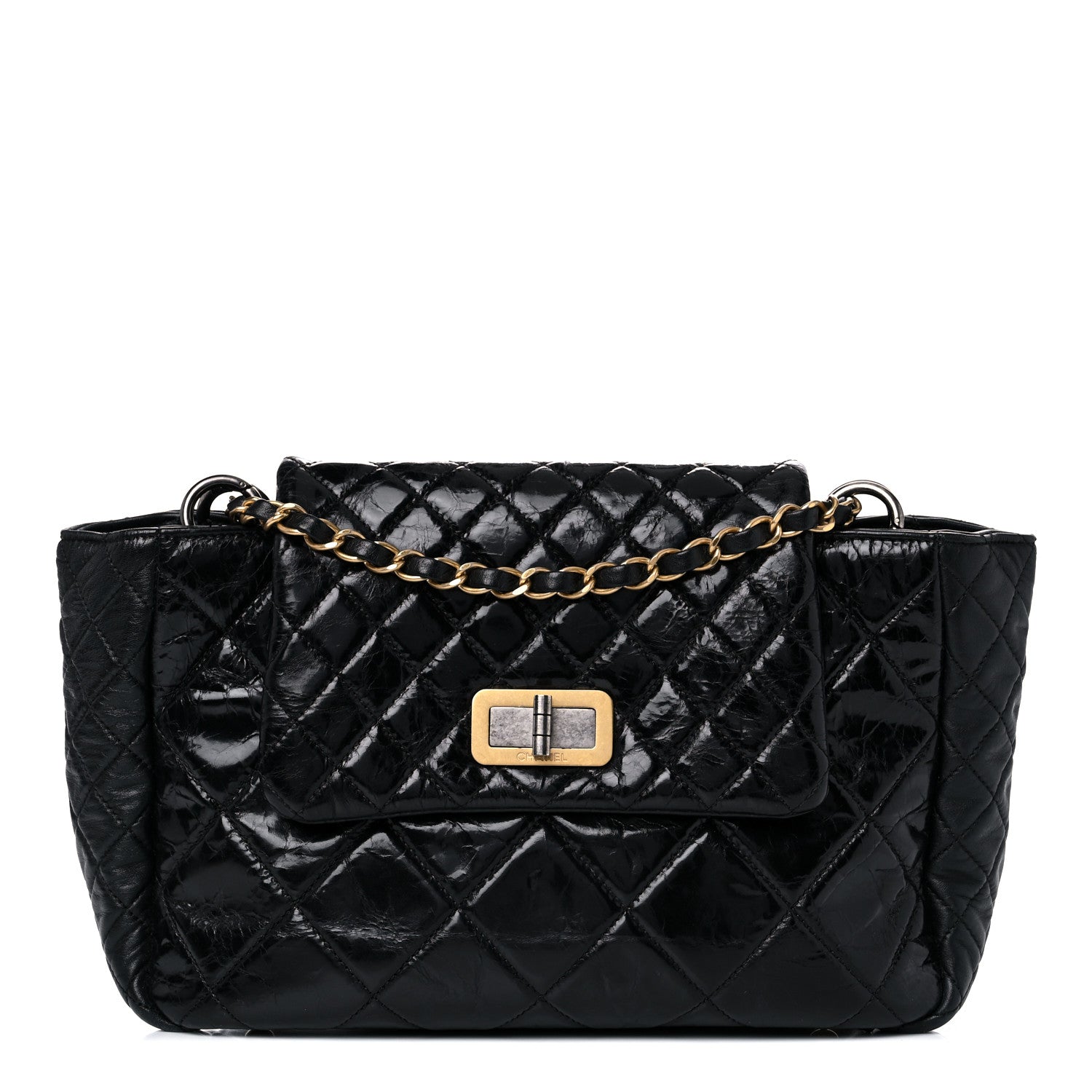 Chanel Glazed Crinkled Calfskin Medium East West Flap Black 1 of 15