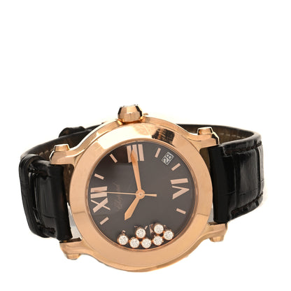 Chopard 18K Rose Gold Alligator 7 Diamond 36mm Happy Sport Quartz Watch Brown 2 of 5