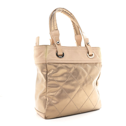 Chanel Metallic Coated Canvas Quilted Small Paris Biarritz Tote Gold 3 of 11