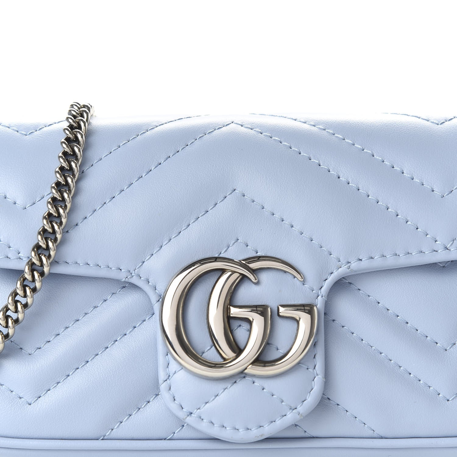 Gucci Calfskin Matelasse Super Mini GG Marmont Shoulder Bag Porcelain Light Blue 10 of 11