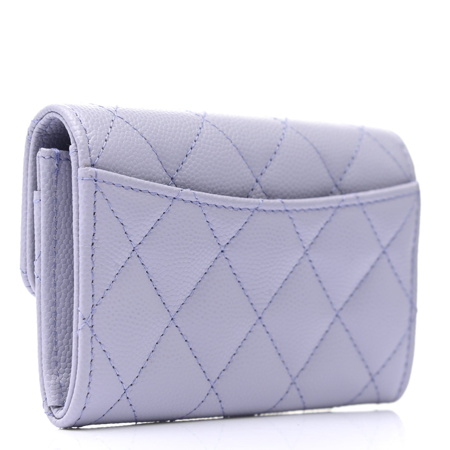 Caviar Quilted Flap Card Holder Wallet Light Purple