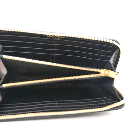 Saint Laurent Grain De Poudre Matelasse Chevron Monogram Zip Around Wallet Black 4 of 9