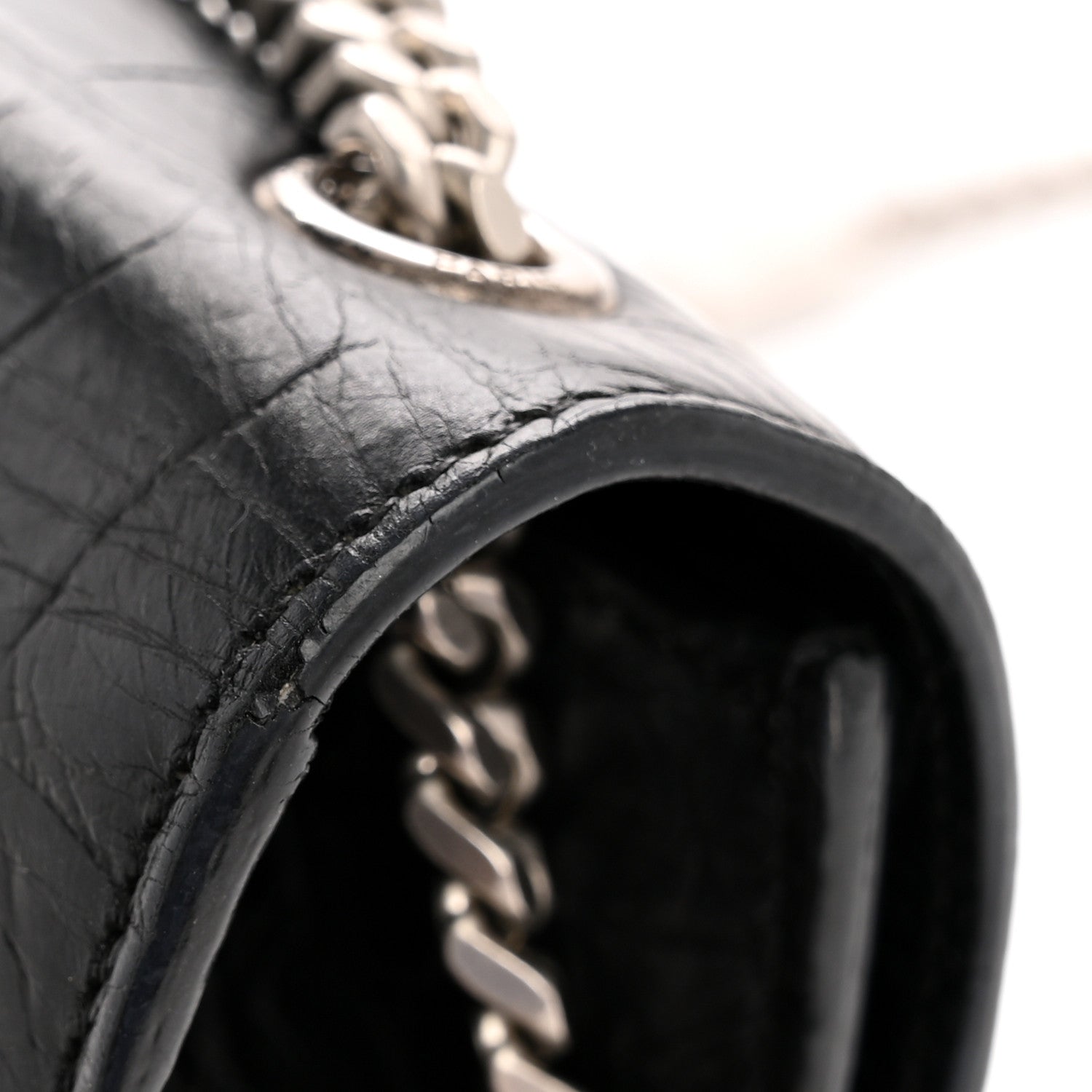 Saint Laurent Calfskin Crocodile Embossed Medium Classic Monogram Kate Tassel Satchel Black 14 of 14