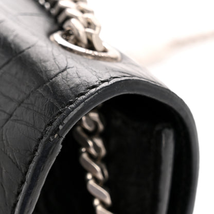 Saint Laurent Calfskin Crocodile Embossed Medium Classic Monogram Kate Tassel Satchel Black 14 of 14