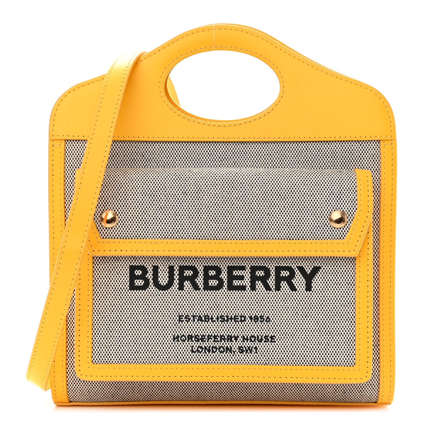 Burberry Canvas Smooth Calfskin Two Tone Mini Pocket Bag Black Deep Saffron 1 of 10
