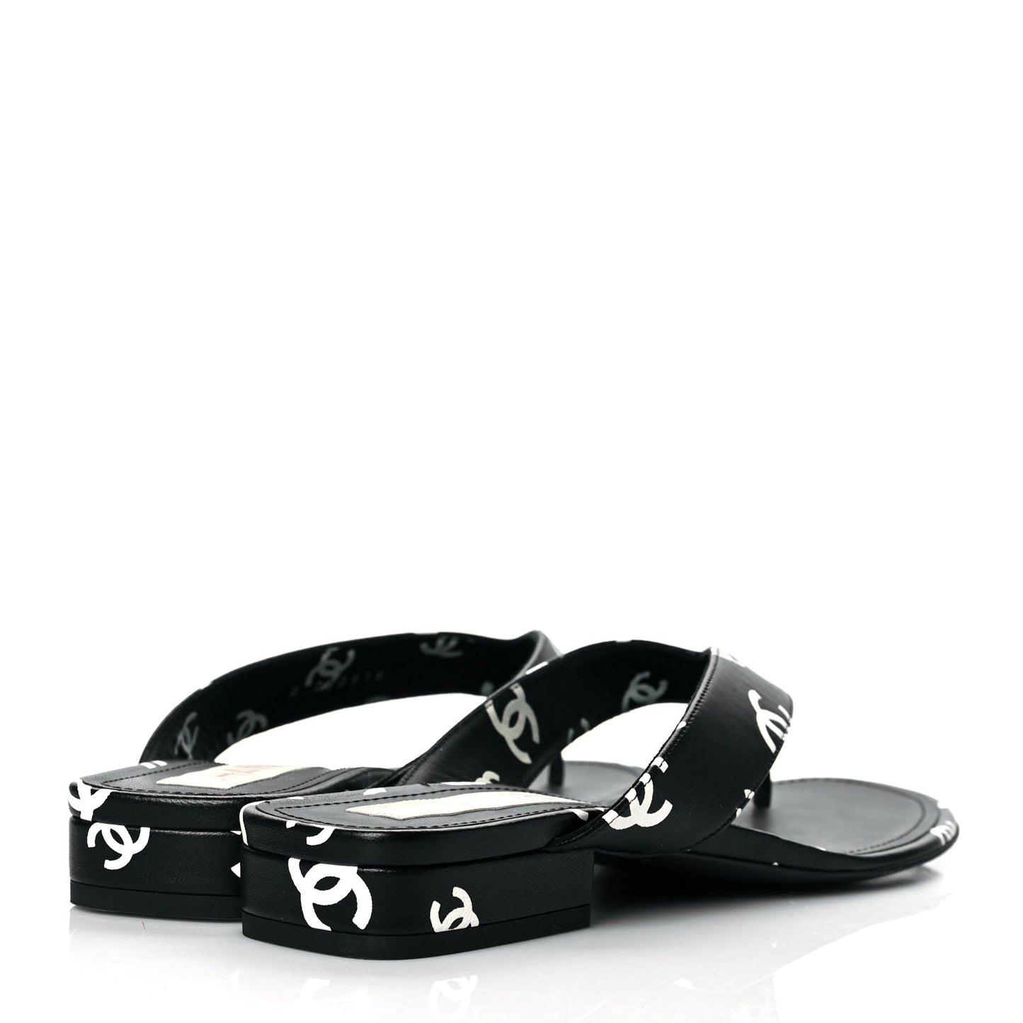 Lambskin Printed CC Thong Sandals 38.5 Black White