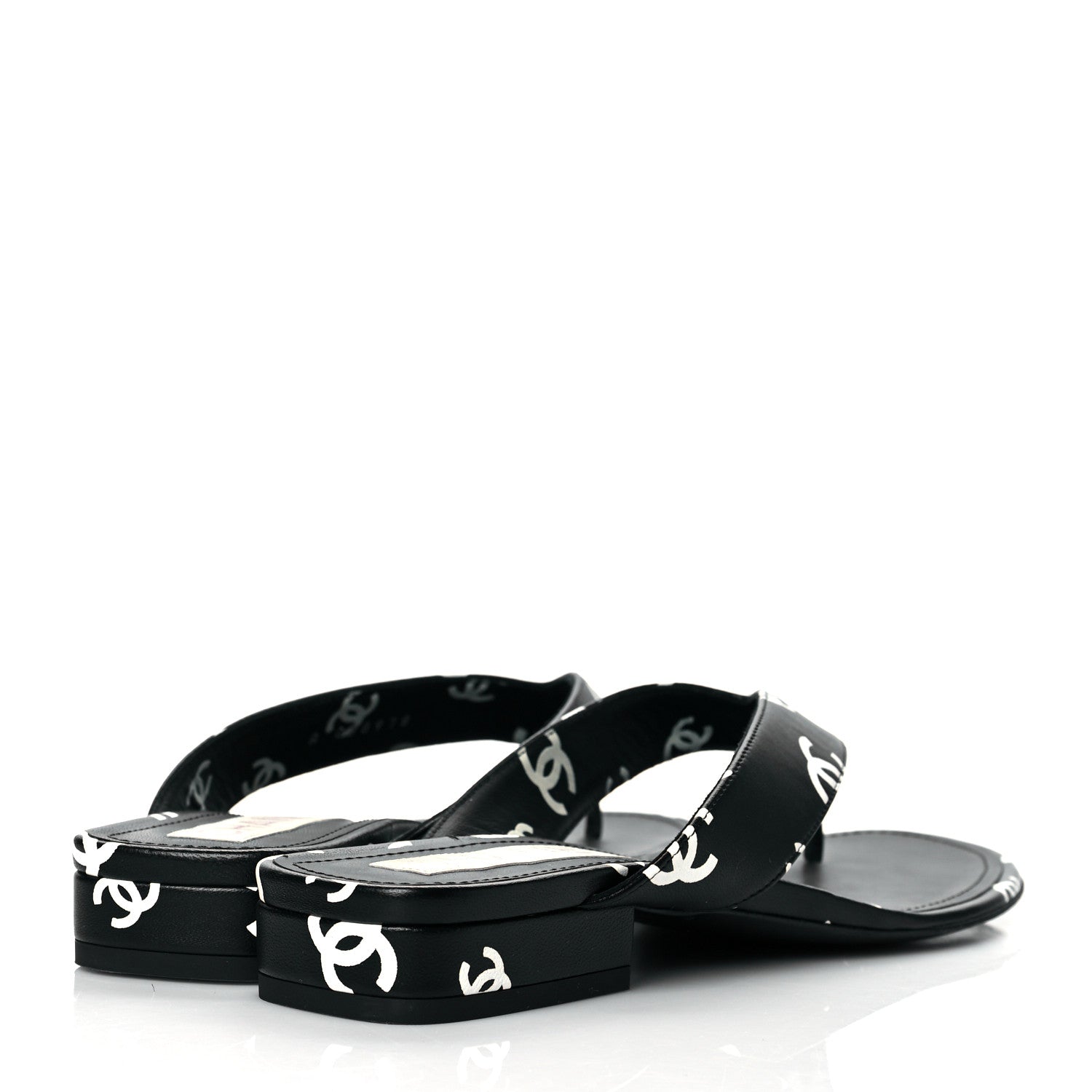 Chanel Lambskin Printed CC Thong Sandals 38.5 Black White 4 of 10