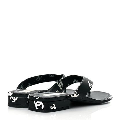 Chanel Lambskin Printed CC Thong Sandals 38.5 Black White 4 of 10