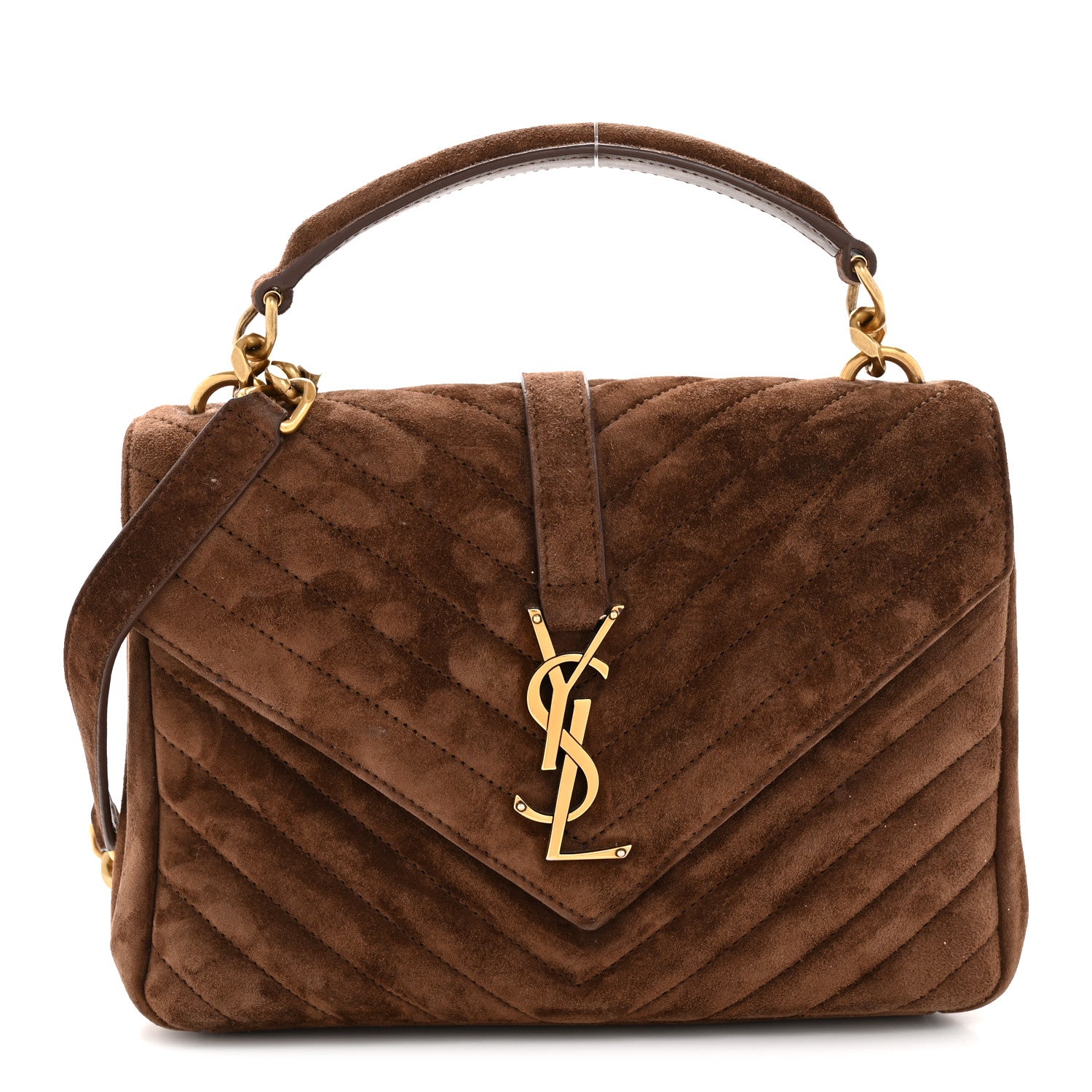 Saint Laurent Suede Matelasse Chevron Monogram Medium College Bag Bark Brown 1 of 13