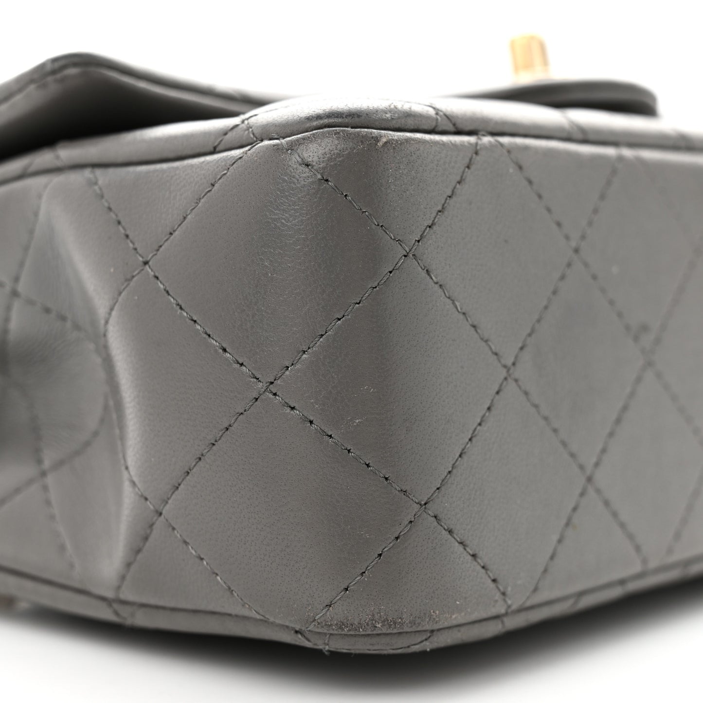 Lambskin Quilted Mini Top Handle Rectangular Flap Dark Grey