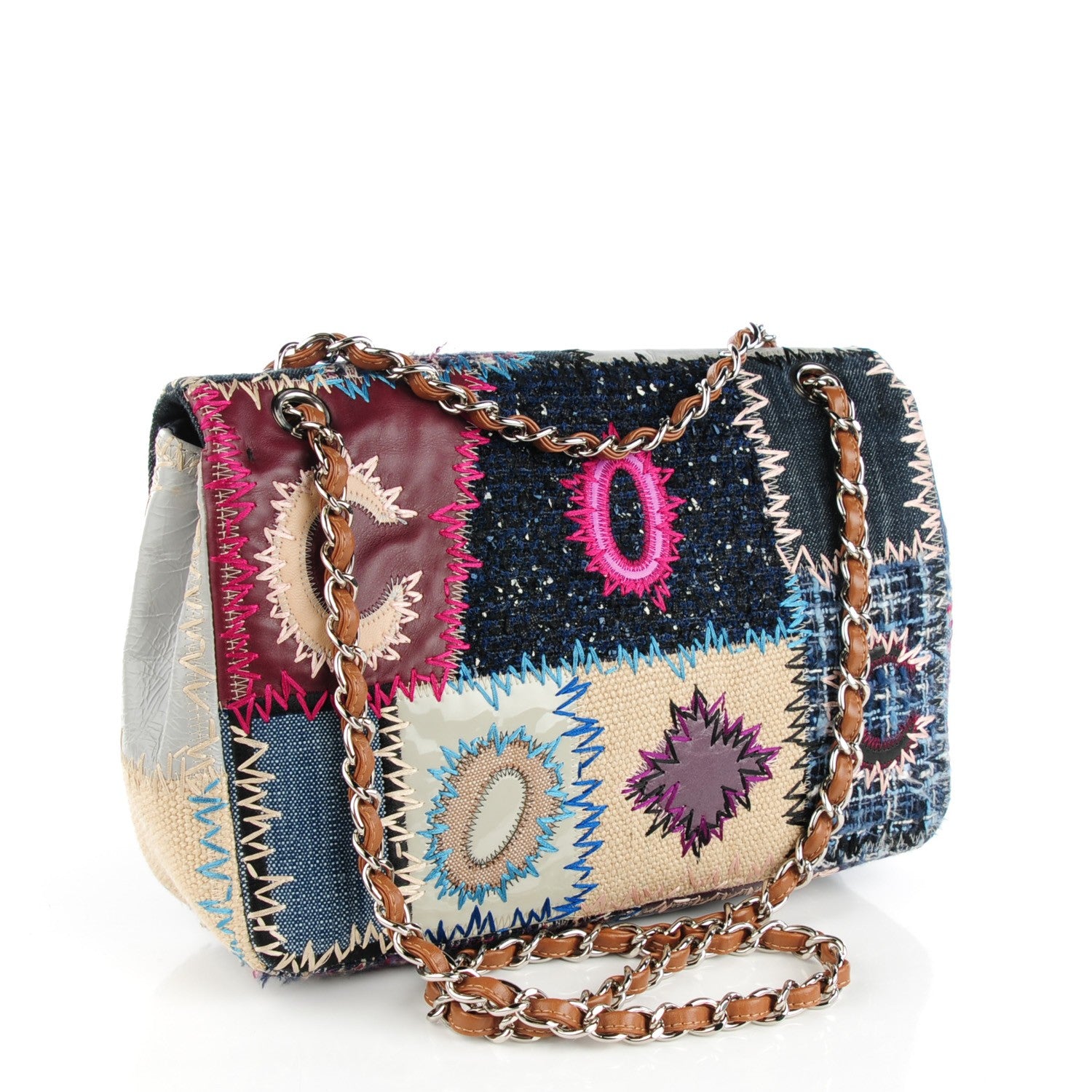 Chanel Denim Tweed Patchwork Jumbo Single Flap Multicolor 3 of 8