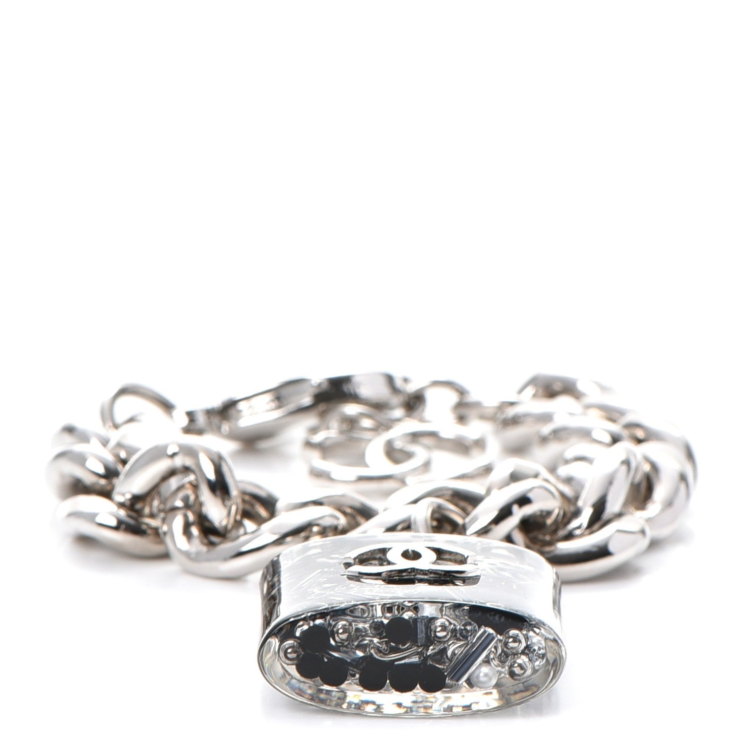 Chanel Plexiglass Pearl CC Padlock Bracelet Silver 1 of 7