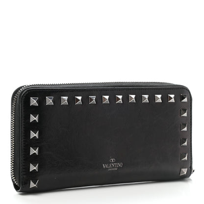 Valentino Garavani Craquele Calfskin Rockstud Zip Around Wallet Black 3 of 10