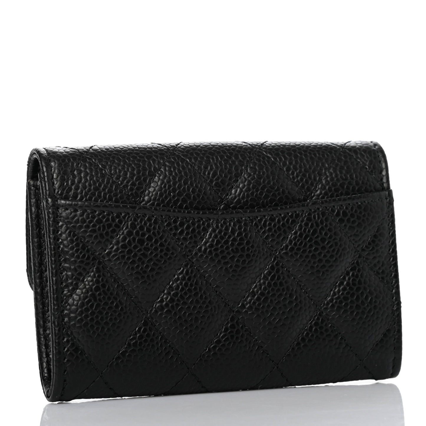 Caviar Quilted Flap Card Holder Wallet Black