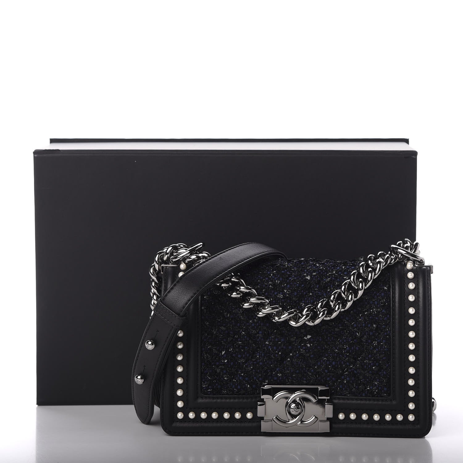 Chanel Calfskin Pearl Tweed Small Boy Flap Black 13 of 13