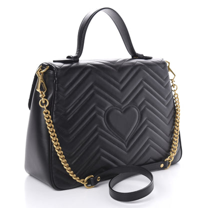 Gucci Calfskin Matelasse Medium GG Marmont Top Handle Shoulder Bag Black 2 of 10