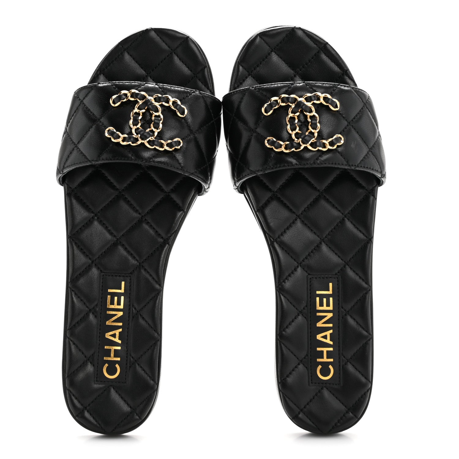 Chanel Shiny Goatskin Quilted CC Mules Sandals 36.5 Black 4 of 20
