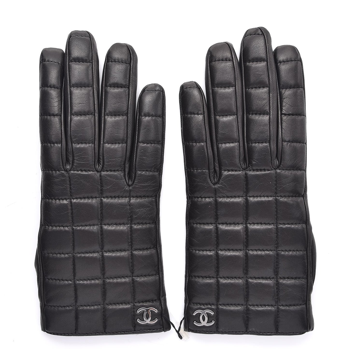 Lambskin Quilted Chocolate Bar Gloves 7 Black