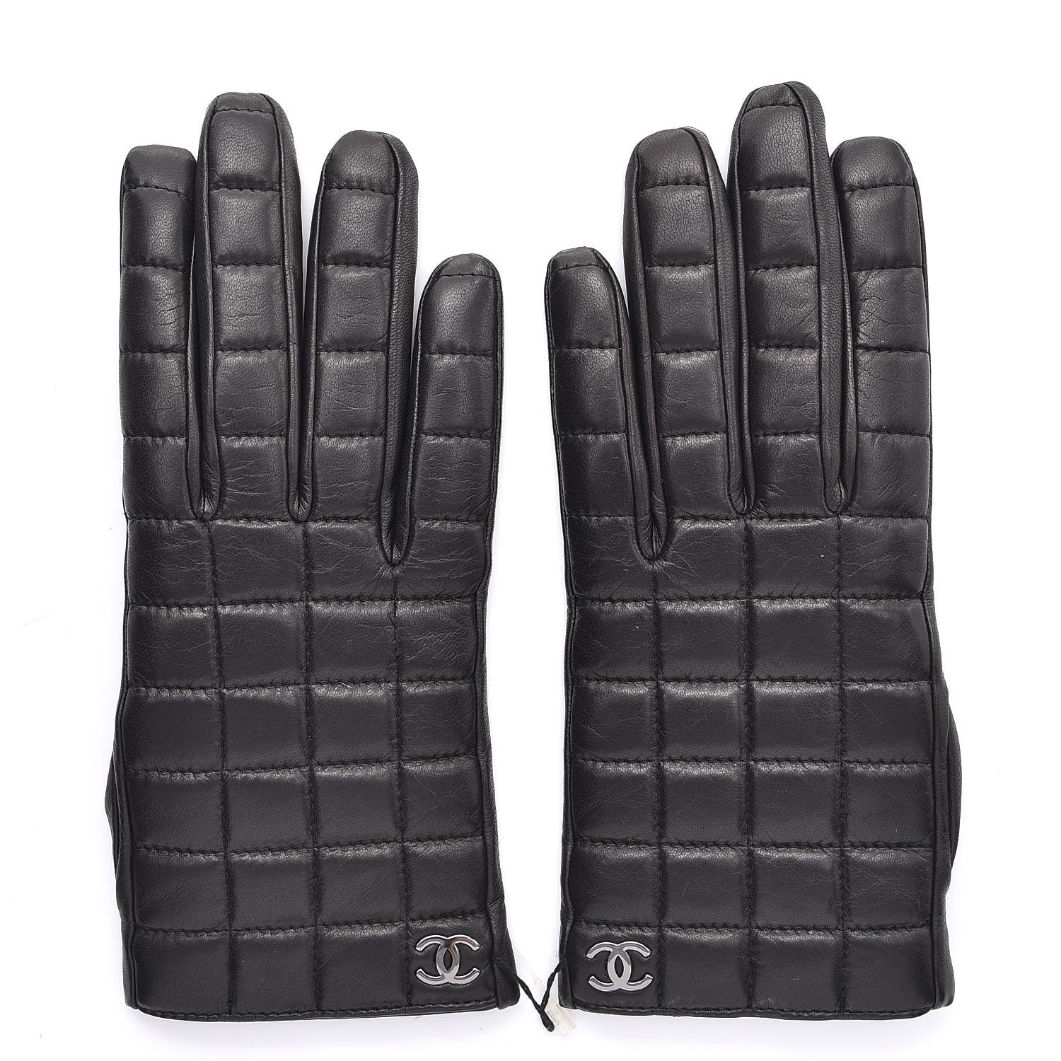 Chanel Lambskin Quilted Chocolate Bar Gloves 7 Black 1 of 6
