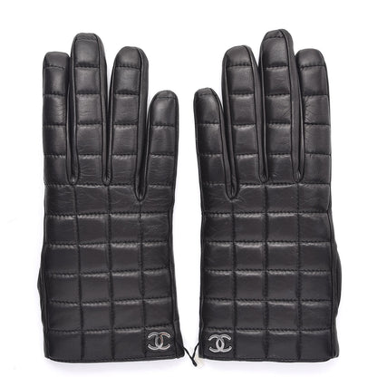 Chanel Lambskin Quilted Chocolate Bar Gloves 7 Black 1 of 6