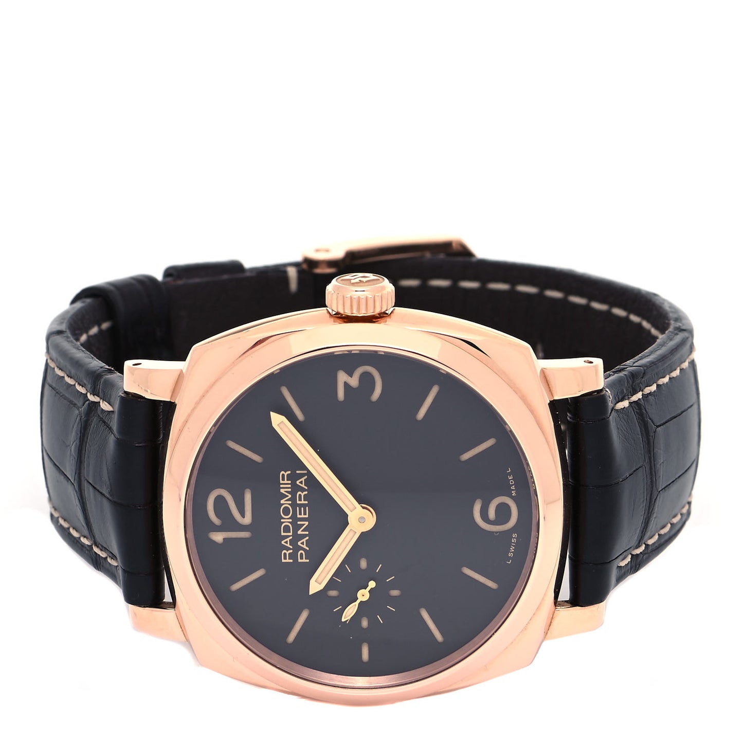 18K Rose Gold Alligator 42mm Radiomir 1940 Manual Winding Watch Black PAM00575