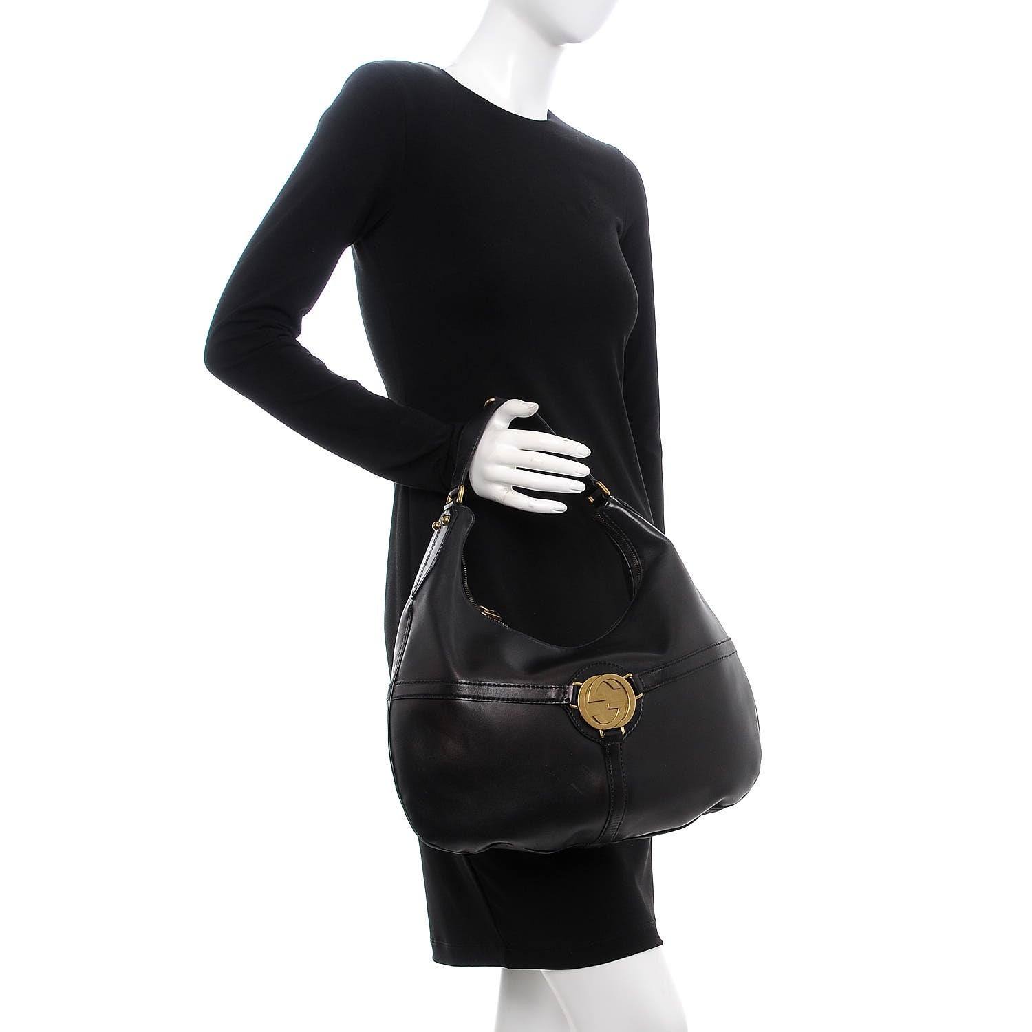 Gucci Calfskin GG Reins Hobo Black 2 of 15