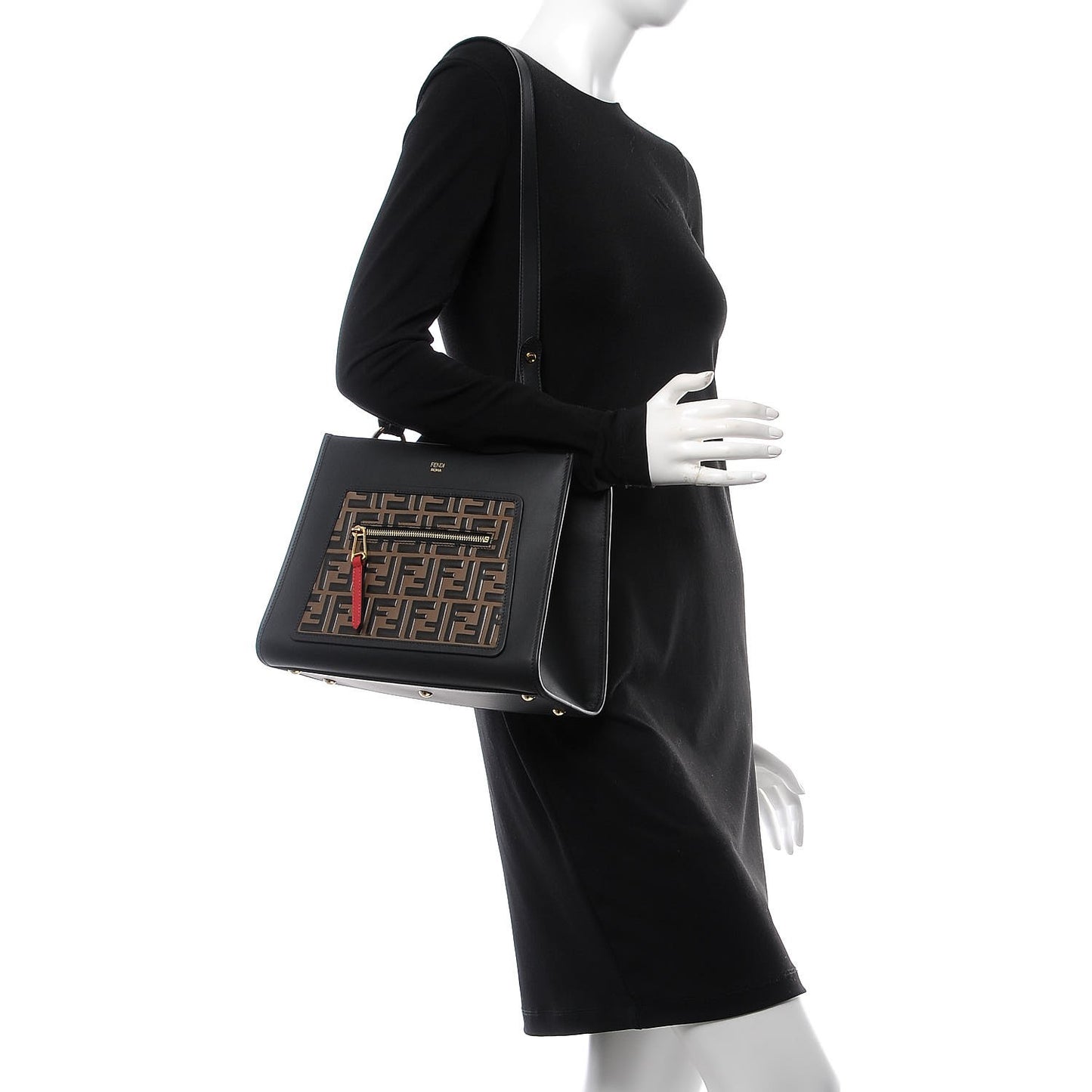 Vitello Century F is Fendi FF 1974 Embossed Small Runaway Satchel Black Maya