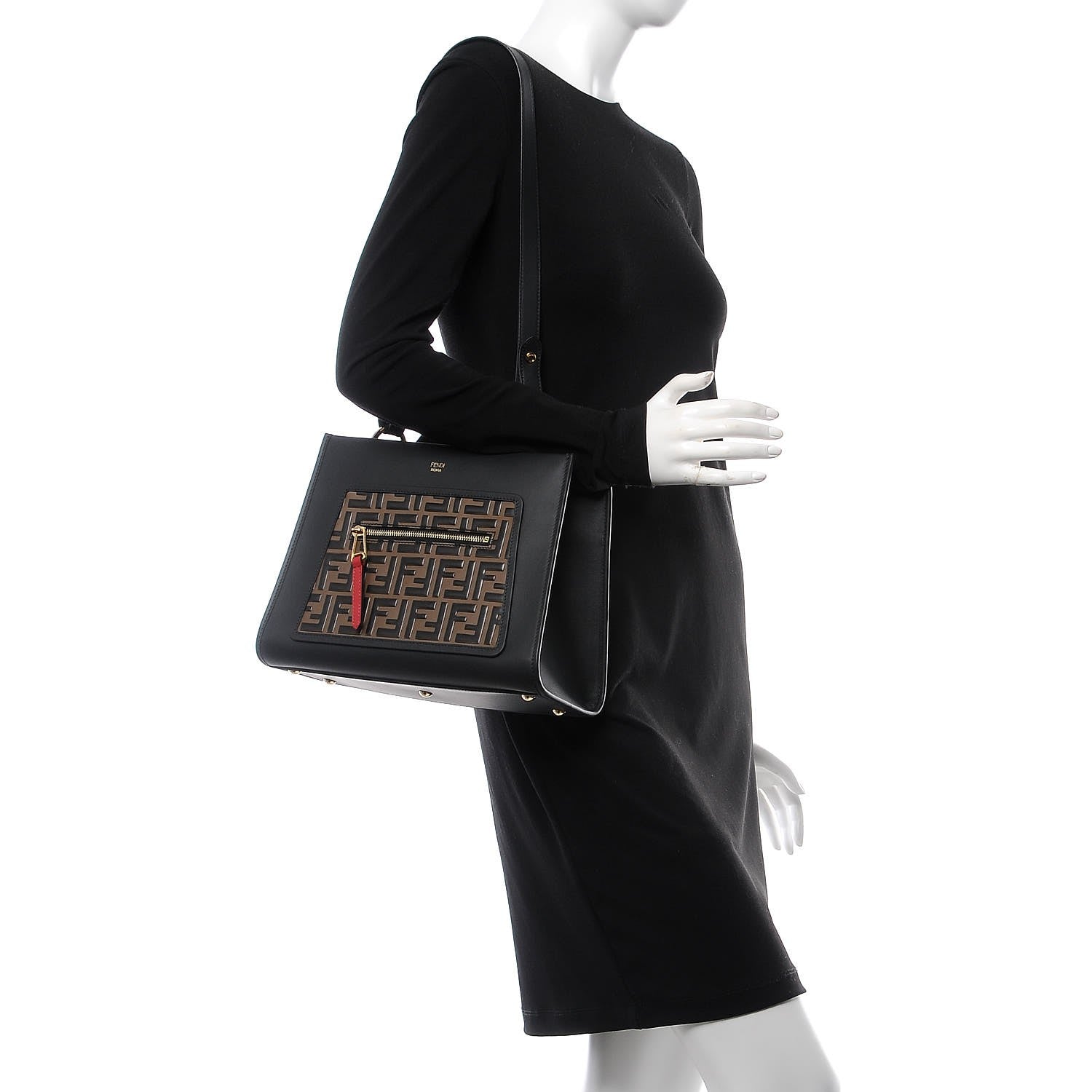 Fendi Vitello Century F is Fendi FF 1974 Embossed Small Runaway Satchel Black Maya 2 of 9