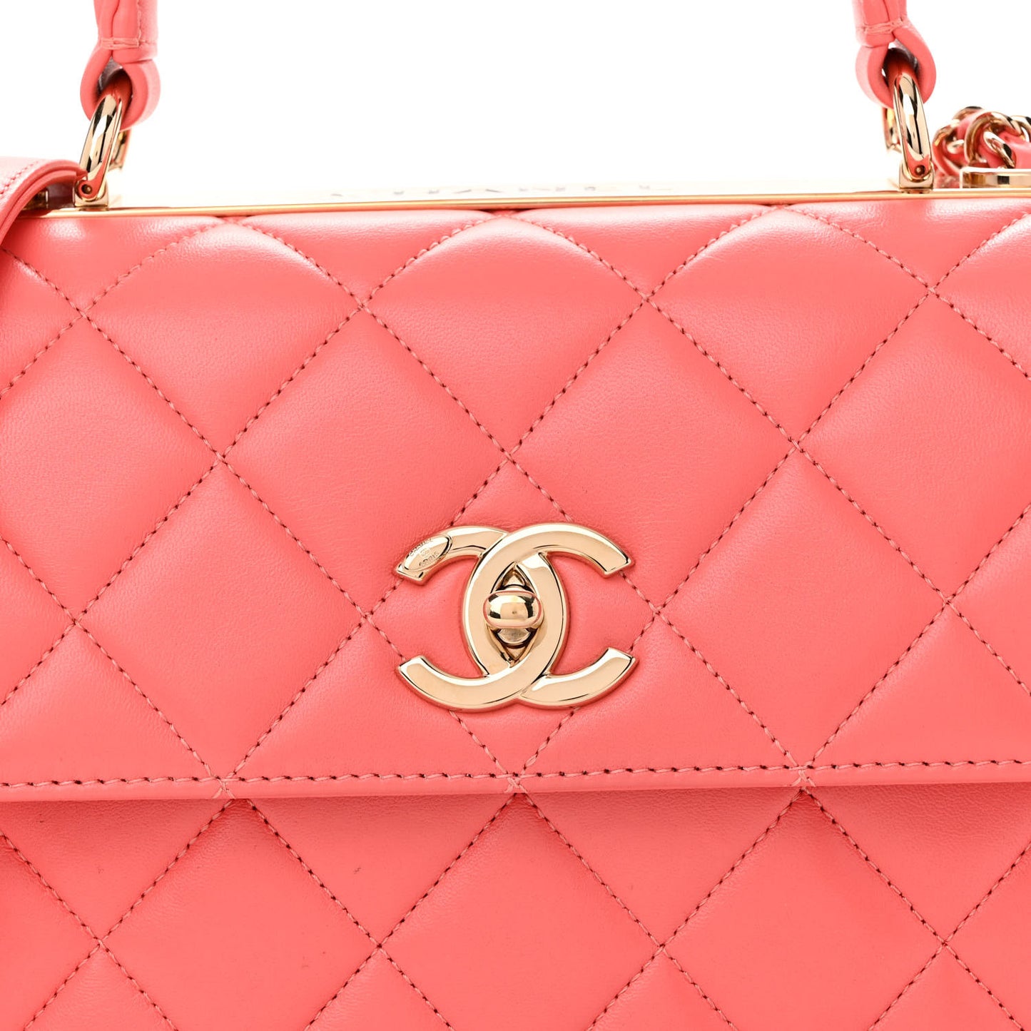 Lambskin Quilted Small Trendy Chain CC Flap Dual Handle Bag Coral