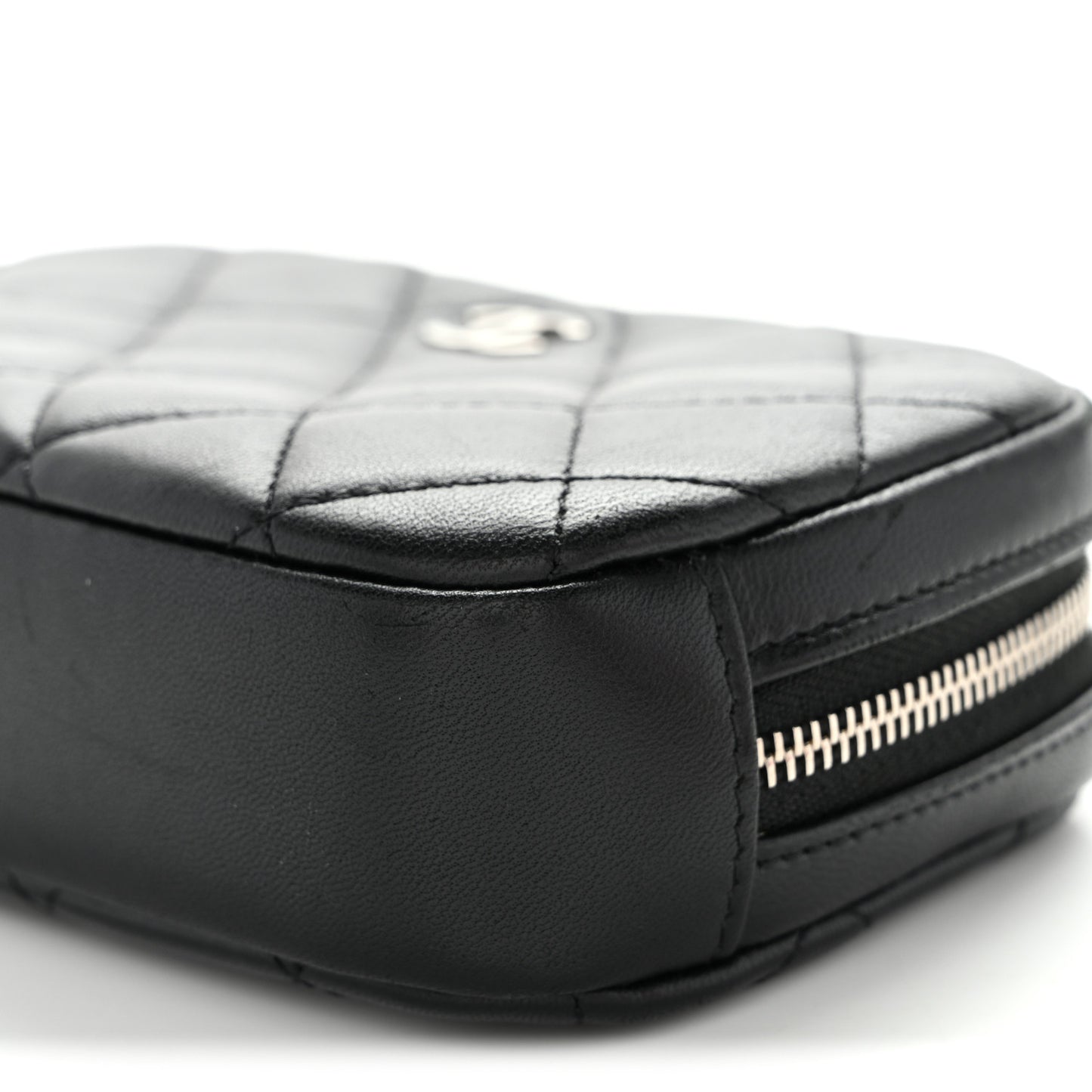 Lambskin Quilted Small Curvy Pouch Cosmetic Case Black