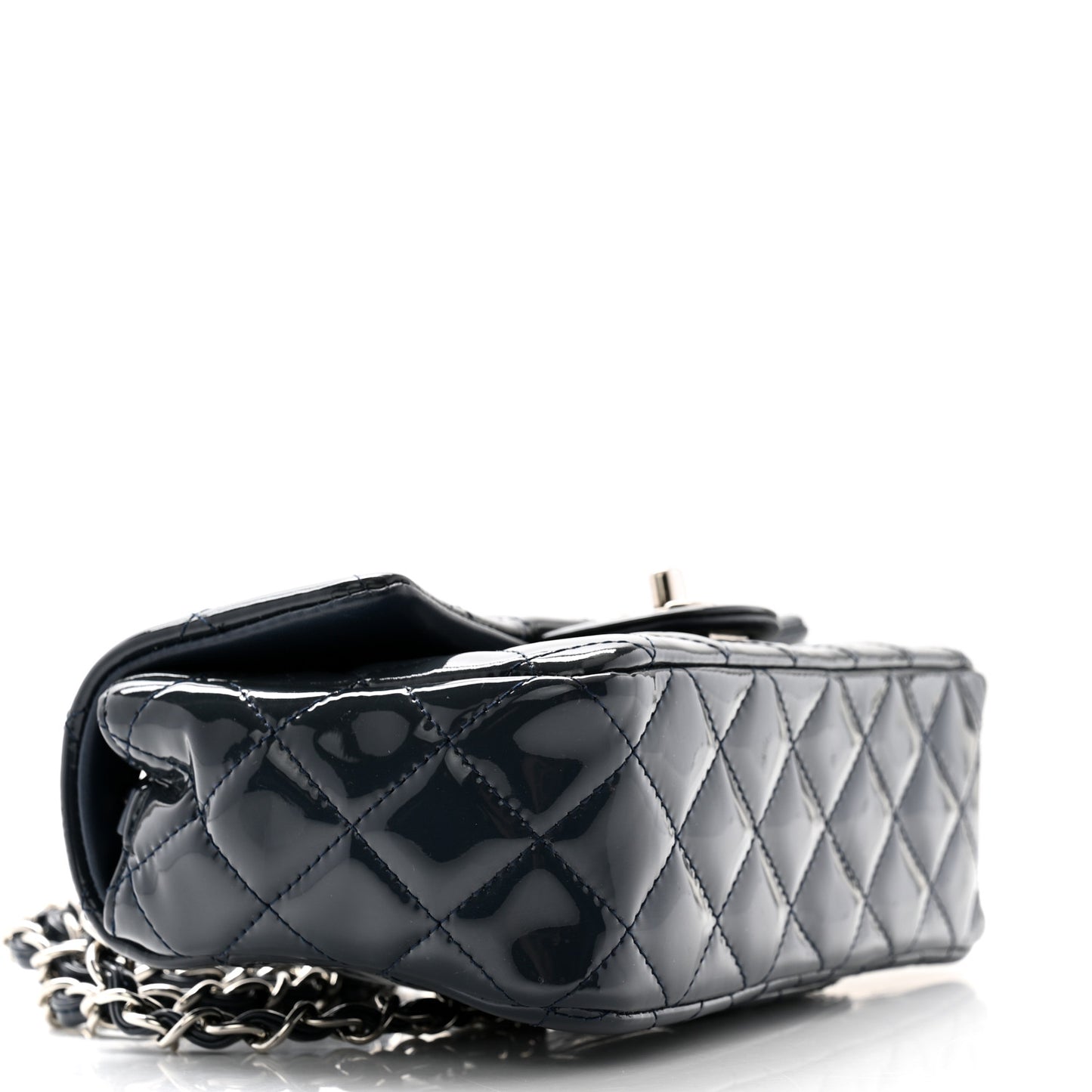Patent Calfskin Quilted Mini Rectangular Flap Navy Blue