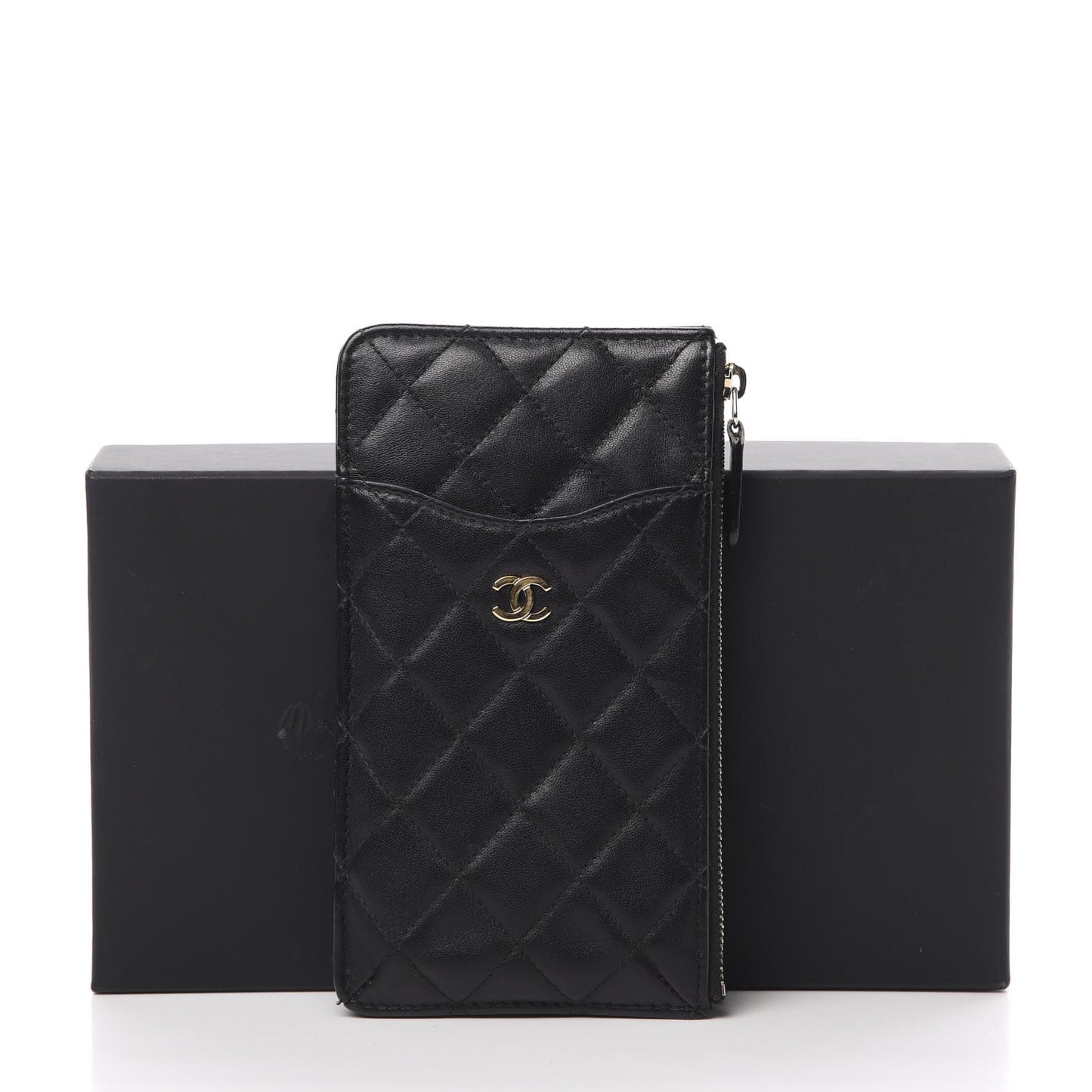 Lambskin Quilted Classic Flat Wallet Pouch Black