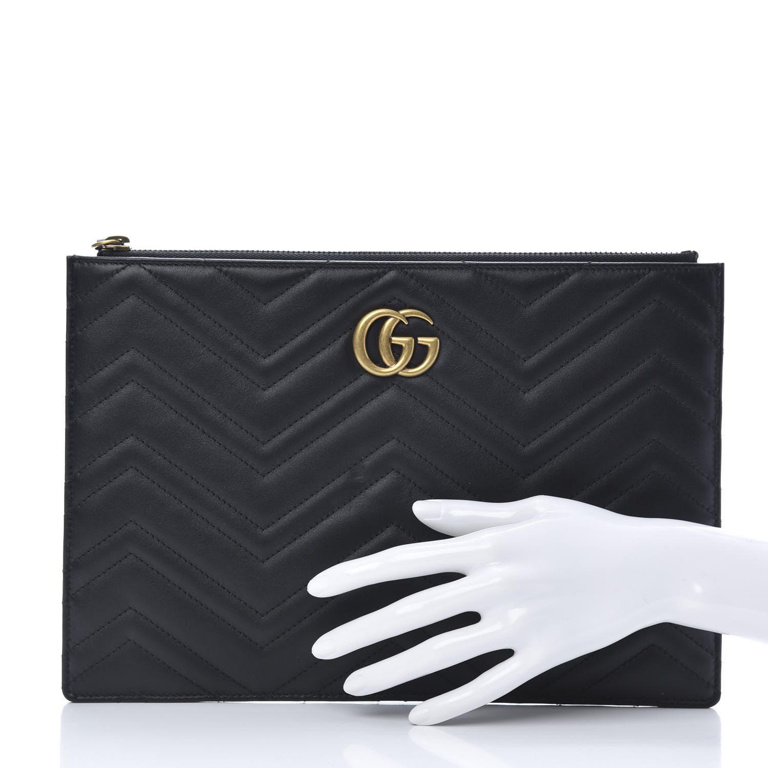 Gucci Calfskin Matelasse Large GG Marmont Zip Pouch Black 2 of 9