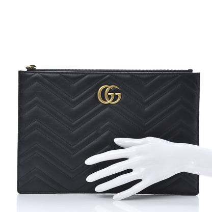 Gucci Calfskin Matelasse Large GG Marmont Zip Pouch Black 2 of 9
