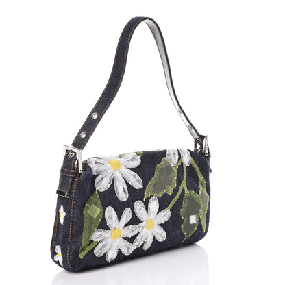 Fendi Denim Flower Applique Baguette Blue 3 of 8