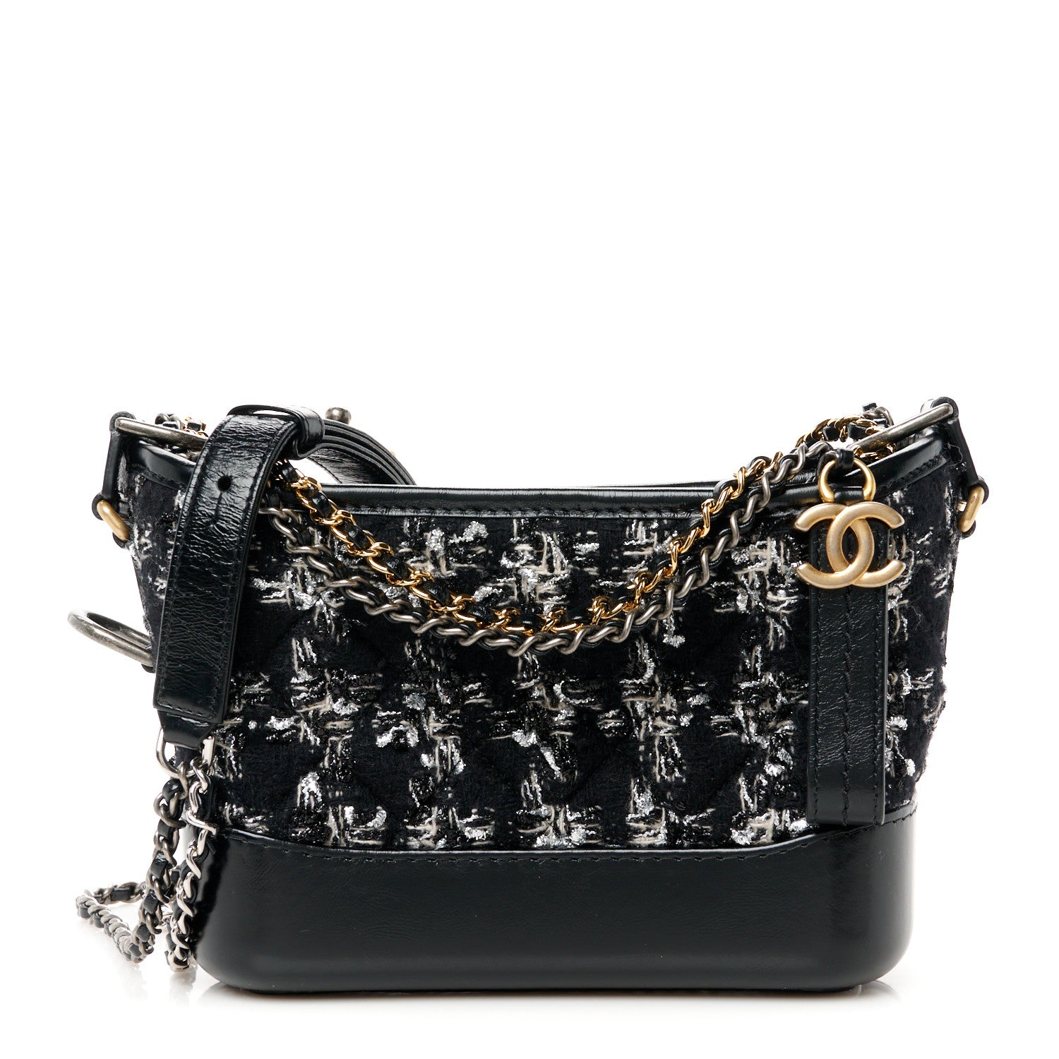 Chanel Tweed Calfskin Small Gabrielle Hobo Black Silver Ecru 1 of 10