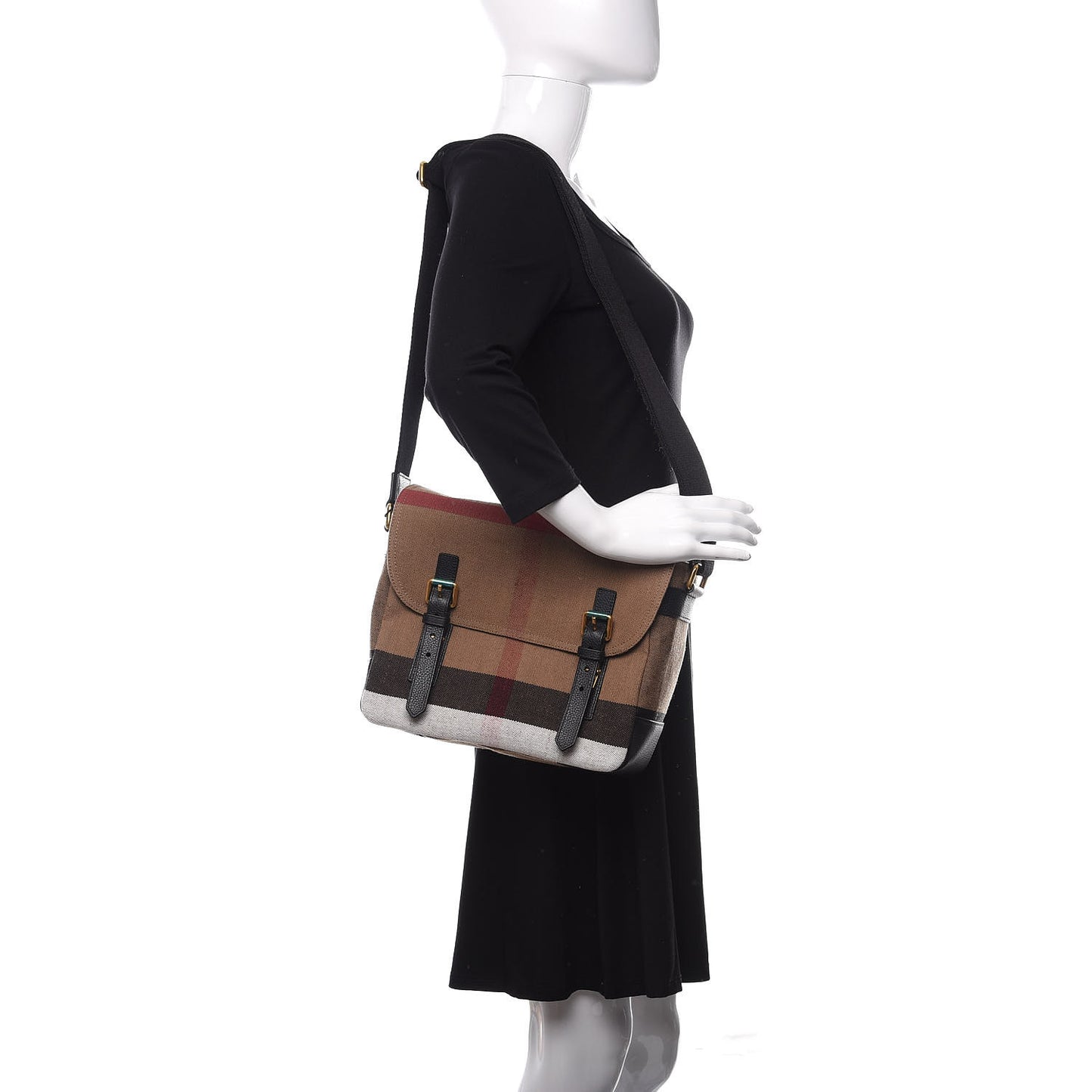 Canvas Mega Check Large Baildon Messenger Bag Black
