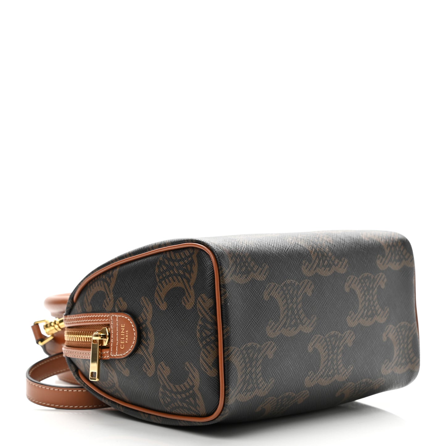 Triomphe Canvas Calfskin Small Boston Bag Tan