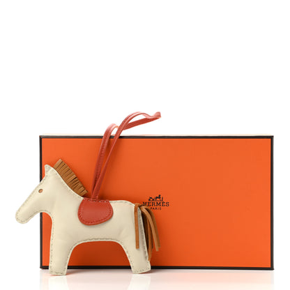 Hermes Milo Lambskin Grigri Rodeo Horse Bag Charm MM Craie Sesame Cornaline 5 of 5
