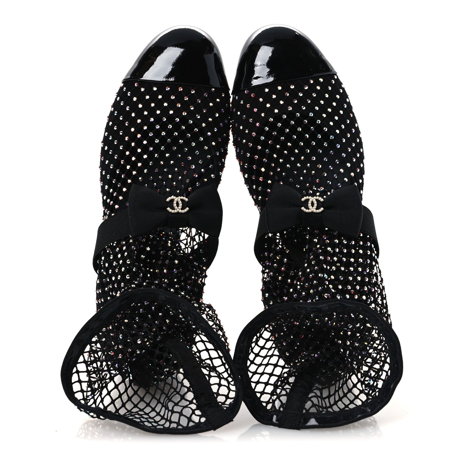 Chanel Resille Strass Kid Suede Patent Mary Jane Short Boots 37 Black 2 of 10