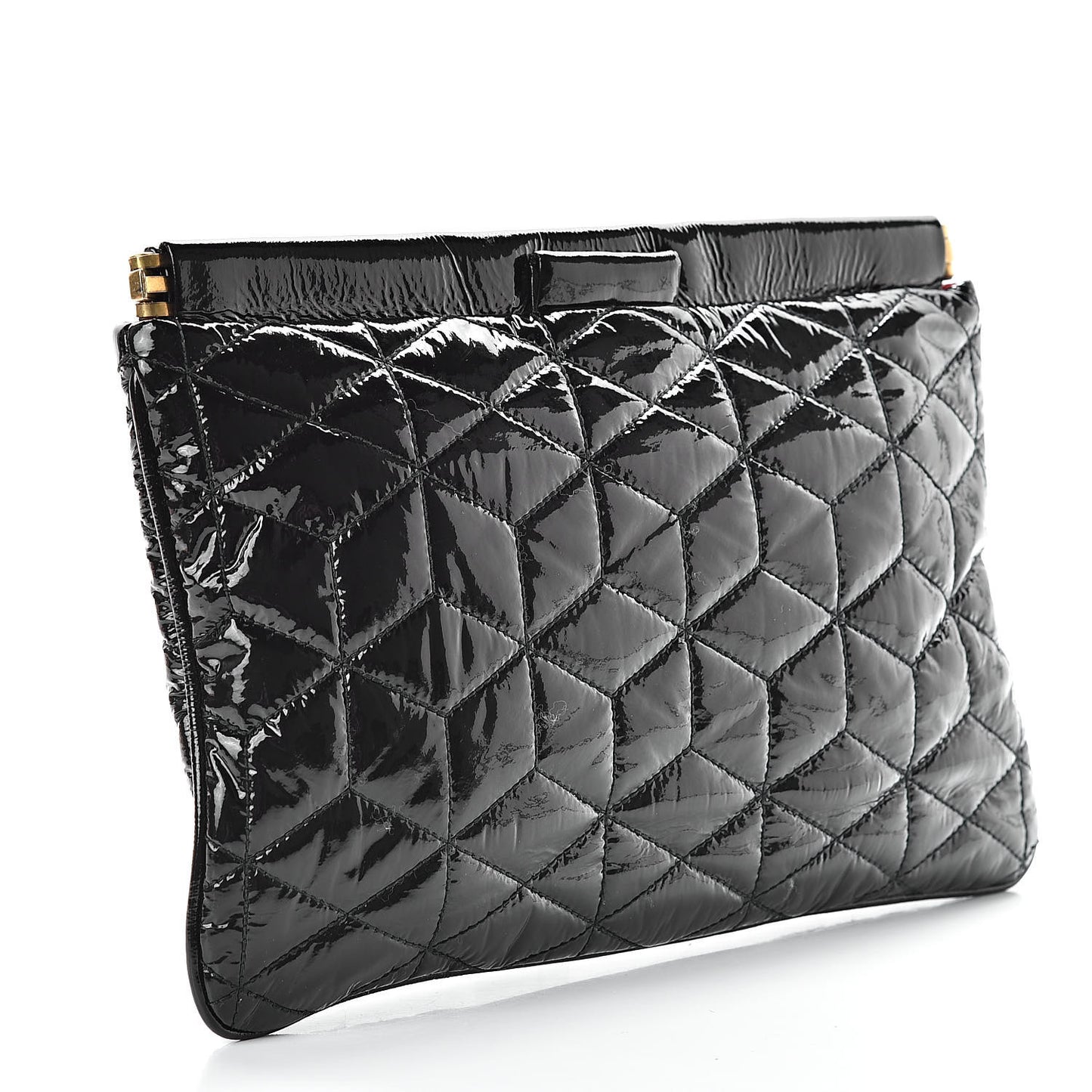 Patent Quilted Clutch Black