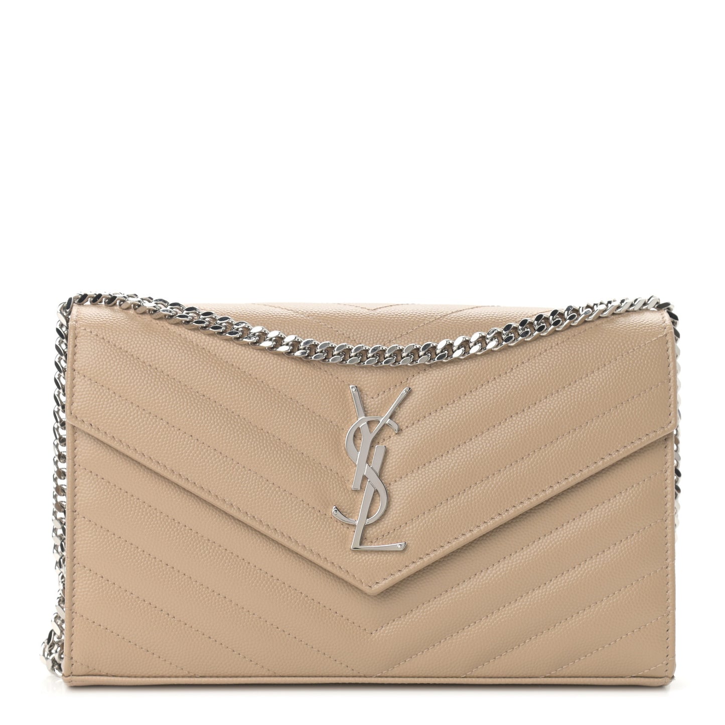 Grain De Poudre Matelasse Chevron Monogram Chain Wallet Nude Powder