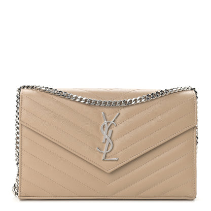 Saint Laurent Grain De Poudre Matelasse Chevron Monogram Chain Wallet Nude Powder 1 of 11