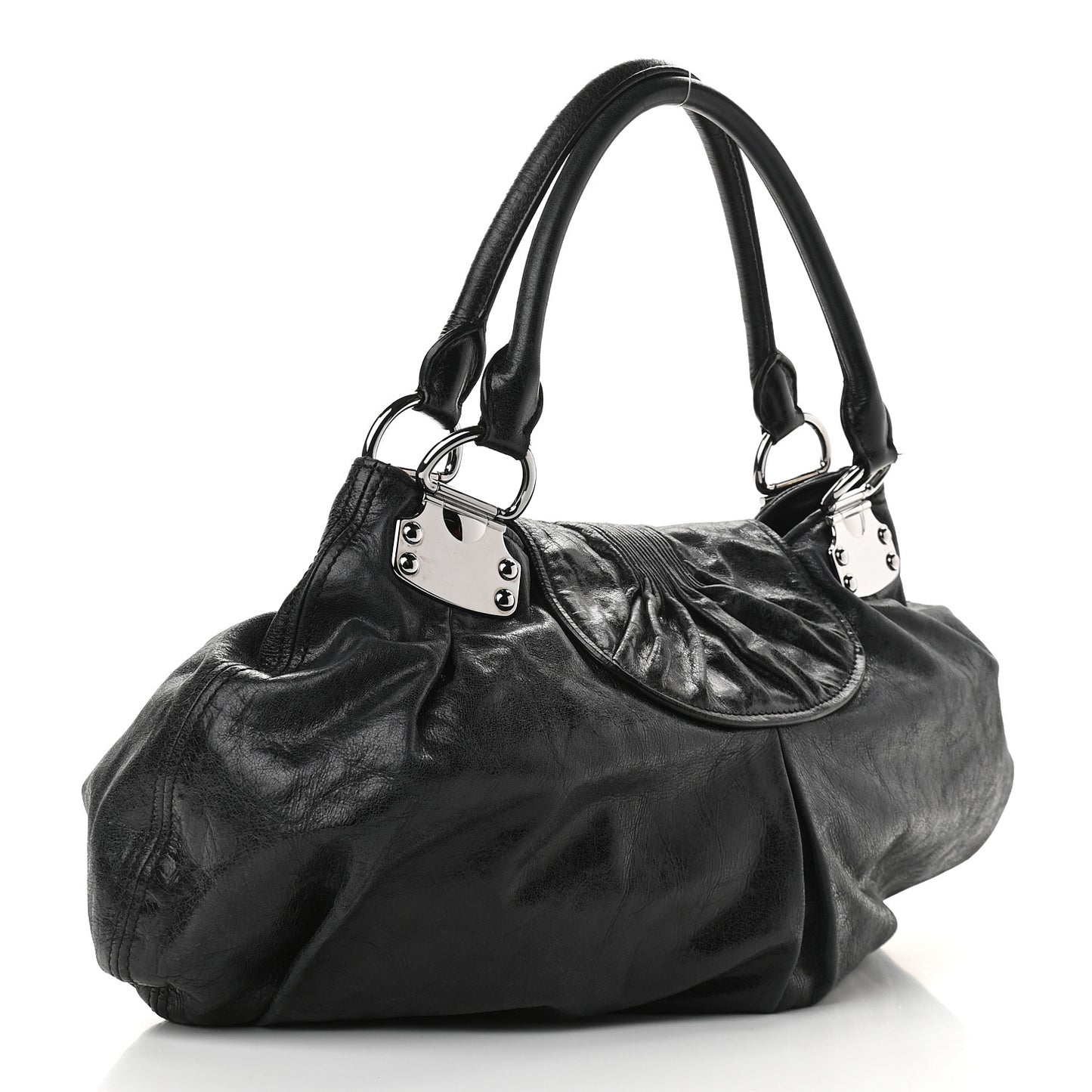 Vitello Lux Gathered Hobo Black