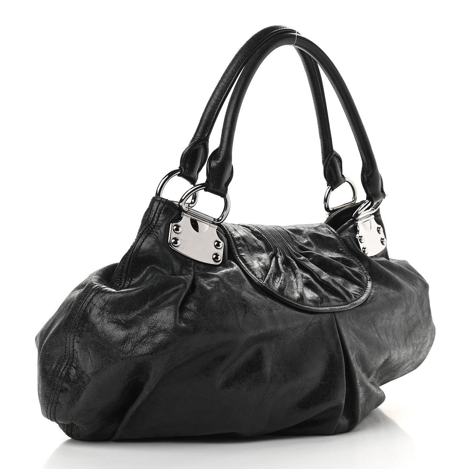 Miu Miu Vitello Lux Gathered Hobo Black 2 of 9