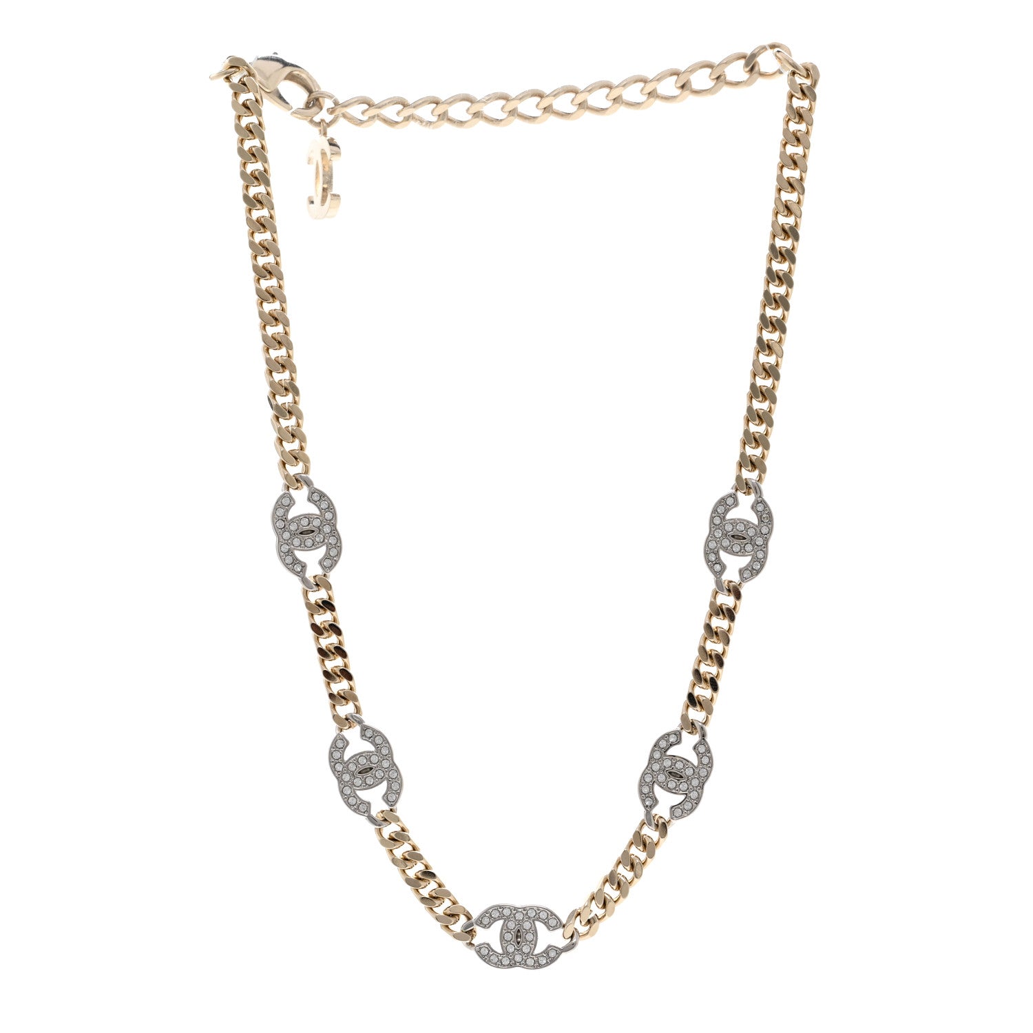 Chanel Crystal Chain CC Link Choker Gold Silver 3 of 6