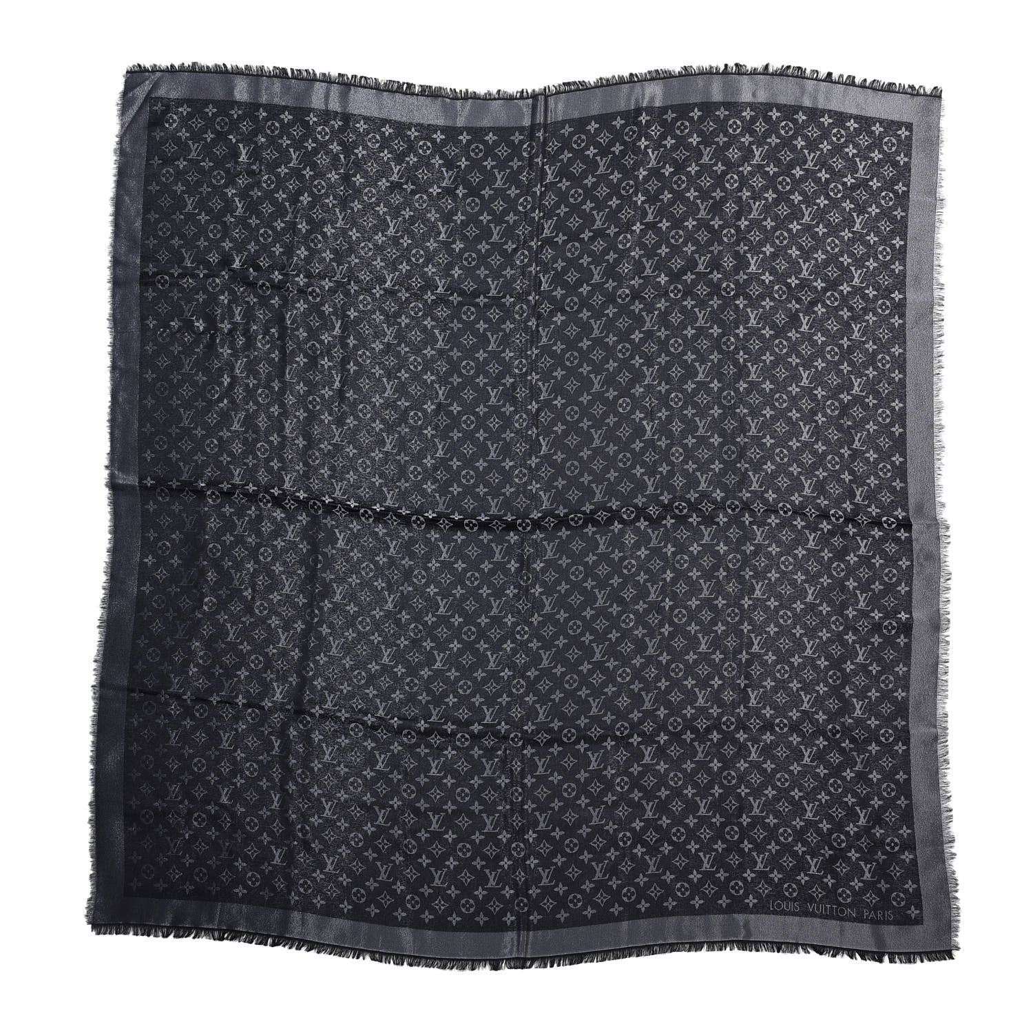 Louis Vuitton Silk Lurex Wool Monogram Shine Shawl Black 1 of 3