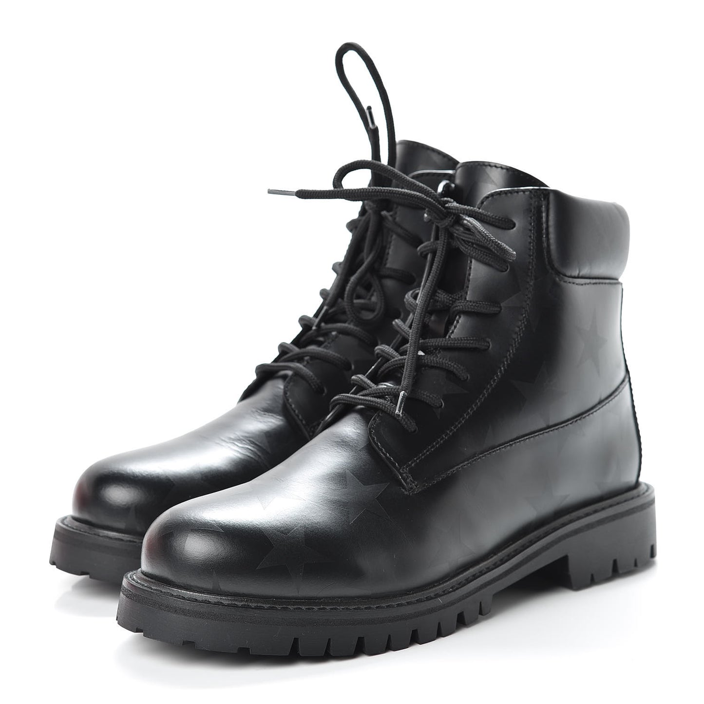 Calfskin Womens Donna Star Print Combat Boots 39.5 Black