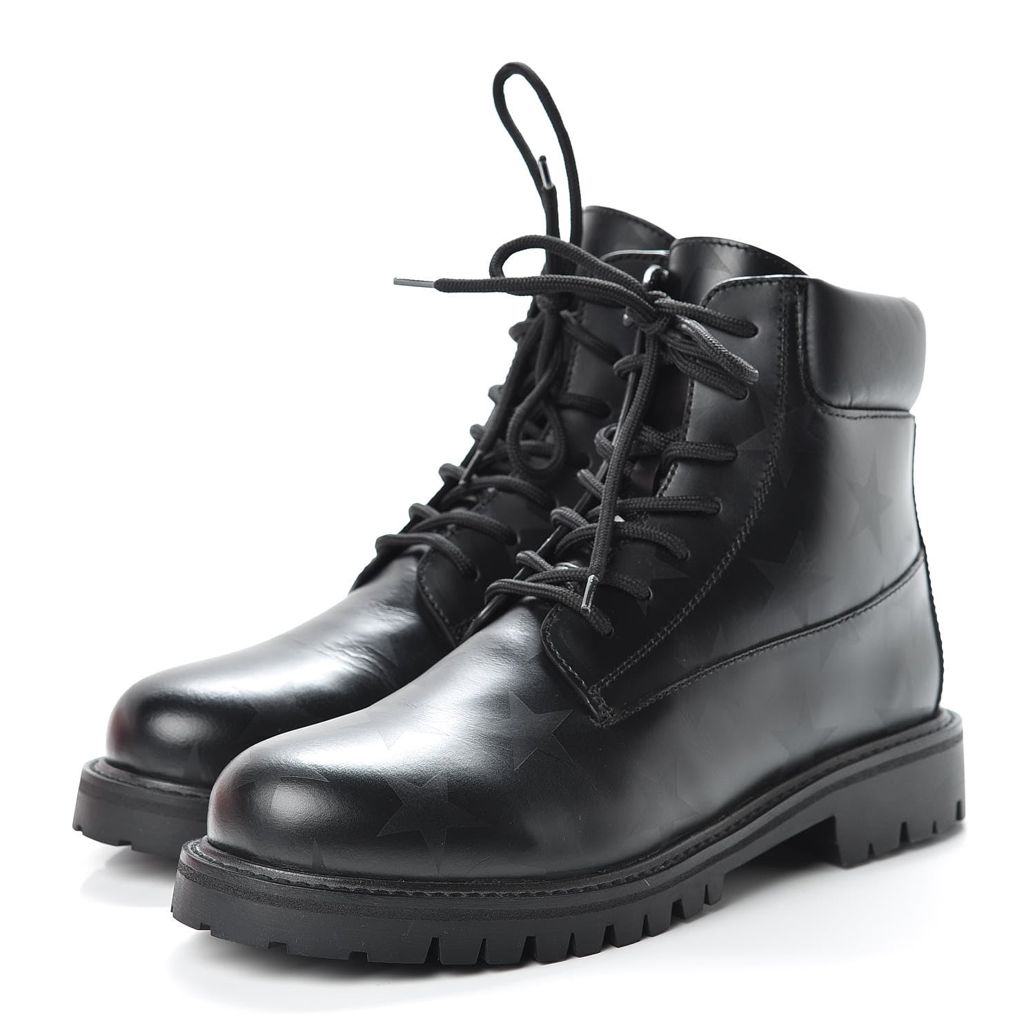 Valentino Garavani Calfskin Womens Donna Star Print Combat Boots 39.5 Black 3 of 8